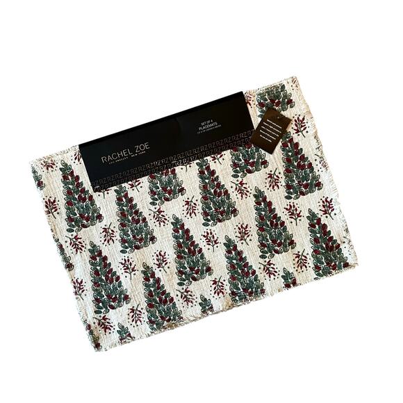 Rachel Zoe Christmas Tree Placemats 13x19 Set of 4 Holiday New - Picture 2 of 10